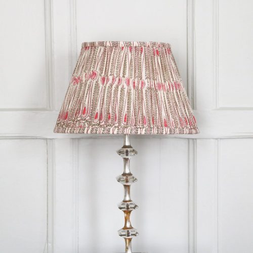 shenouk, lampshades, block print, Indian block print, luxury lampshades, premium lampshades, handmade lampshades, English block print, English country home, English decor, pleated lampshades, linen lampshade, silk lampshade, pink, green