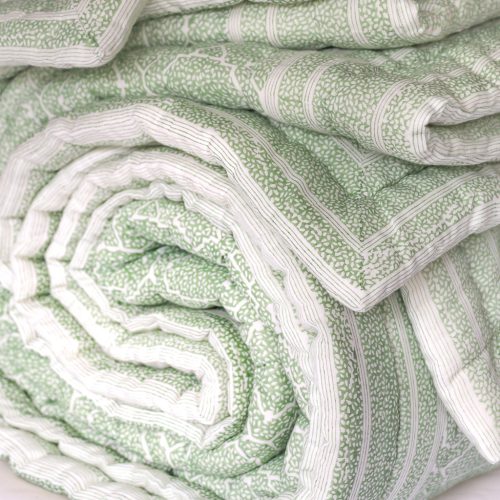 Gauntess Quilt in Willow & Sage, shenouk, block print cushions, indian block print, indian block print fabric, linen block print, linen cushions, indian textiles, indian block print cushions, linen cushions, block print quilts, block print bedding