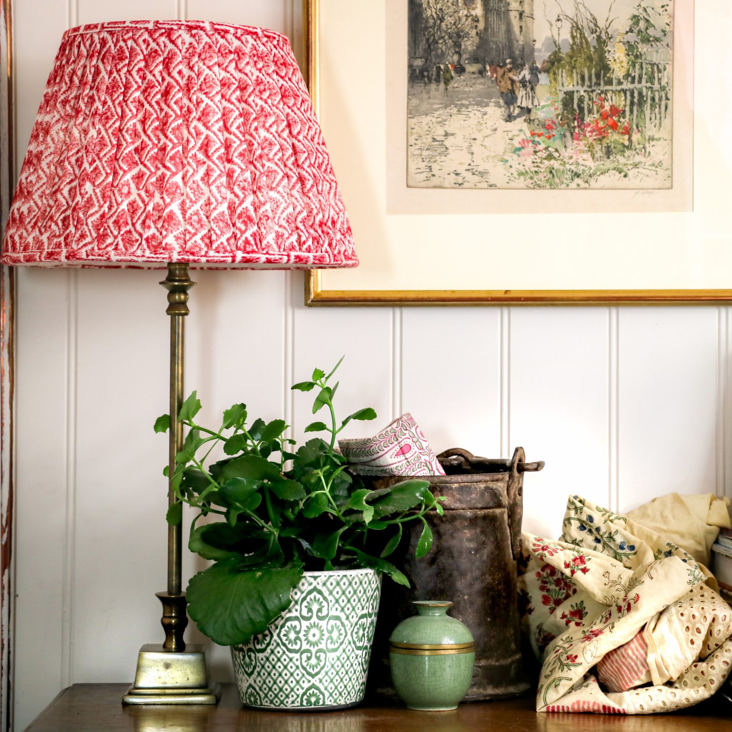 block print lampshades, block print, shenouk, luxury lampshades, gathered lampshades, English interiors, English country home decor, pleated lampshades, shenouk, premium lampshades, online shopping block print, online shopping lampshades, Indian textiles, English block print, indian block print