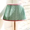 linen lampshades, green and pink, shenouk, luxury lighting, indian fabric, online shopping lampshades, online uk lampshades, pleated lampshades, gathered lampshades, linen lampshades, green lampshade, pink lampshade