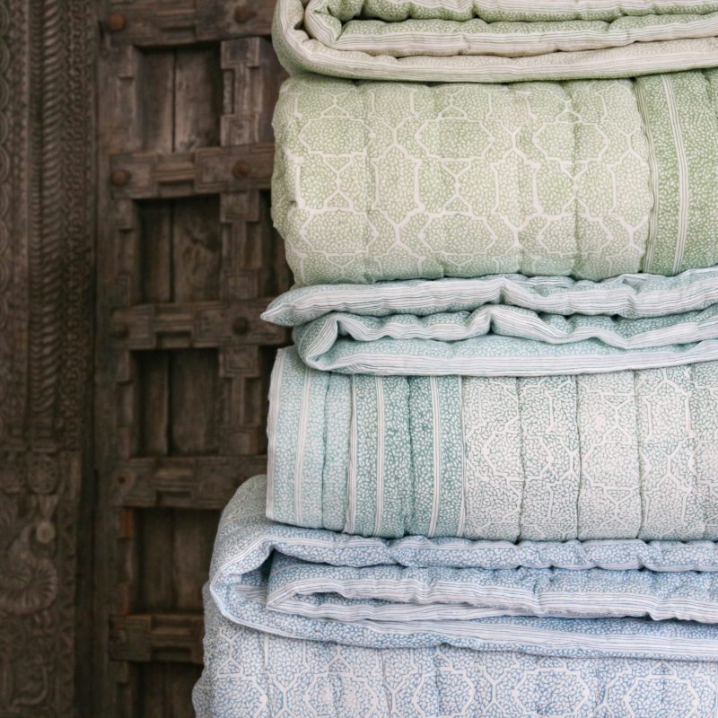 shenouk, block print quilt, block print bedding, online block print, online shopping quilt, handmade quilt, indian textiles, luxury quilts, girls quilts, boys quilts, single quilts, indian quilts, reversible quilts, blue quilts, bedroom decor, English interiors, country house bedroom