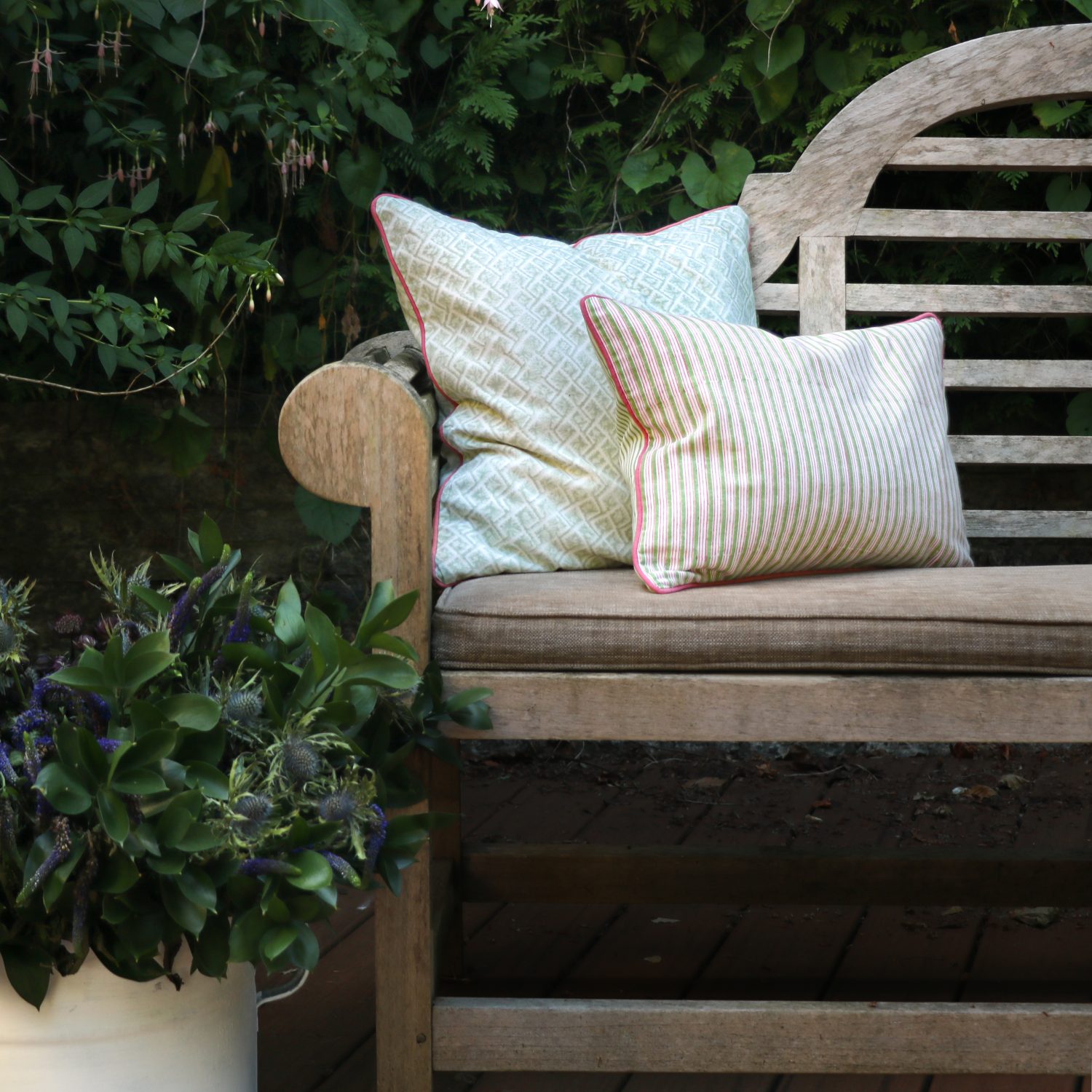 block print, block print cushions, outdoor cushions, shenouk, luxury cushions, online shopping cushions, uk cushions, best cushions, pink and green cushions, Ulrika cushions