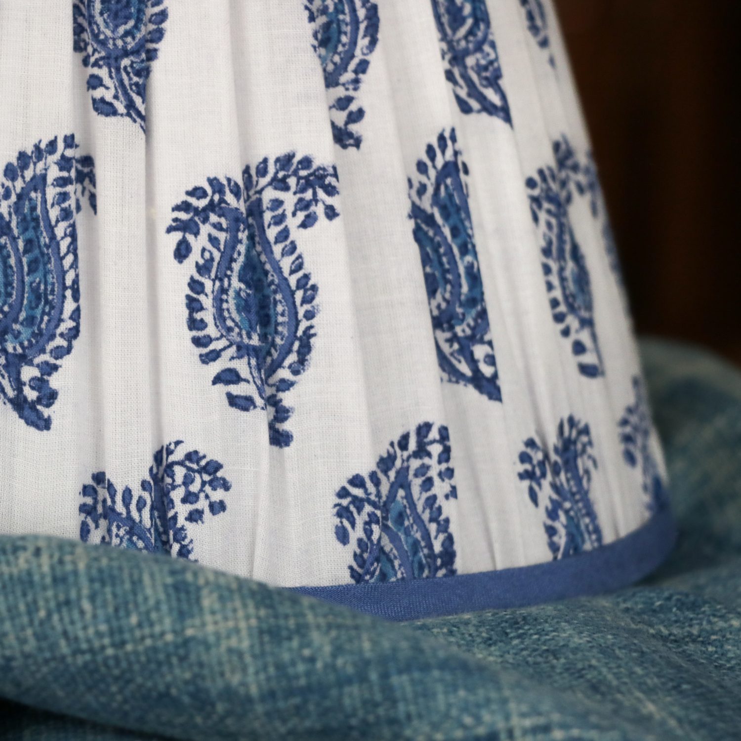 block print, shenouk, luxury lampshades, gathered lampshades, English interiors, English country home decor, pleated lampshades, shenouk, premium lampshades, online shopping block print, online shopping lampshades, Indian textiles, English block print, indian block print