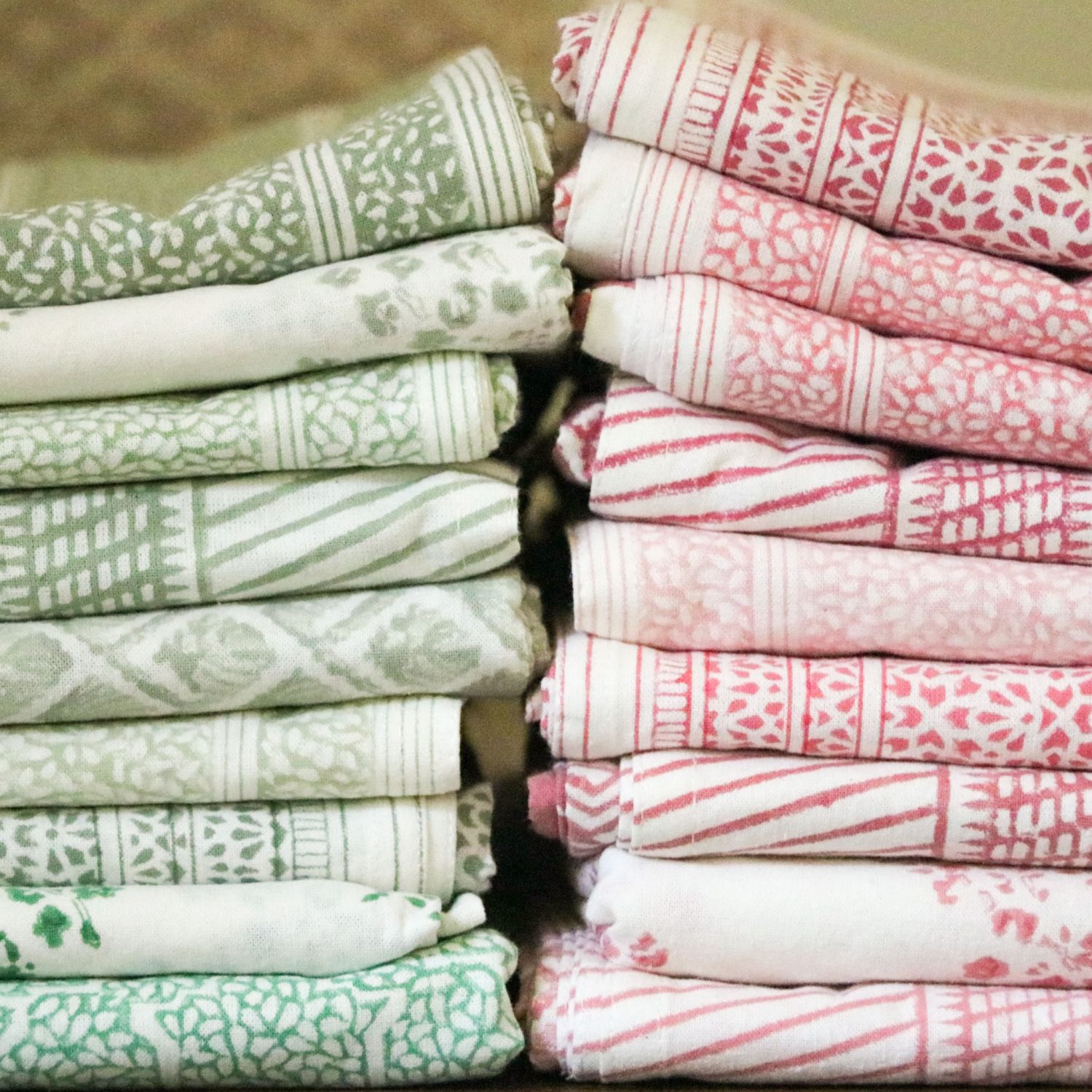 Pink & Green Tablecloth assortment napkins, block print napkins, shenouk, block print tablecloth, block print, table linen, online shopping block print, block print uk, luxury tables, tablescapes, block print table linen, indian block print, English block print, uk block print, uk tablecloth, luxury linen