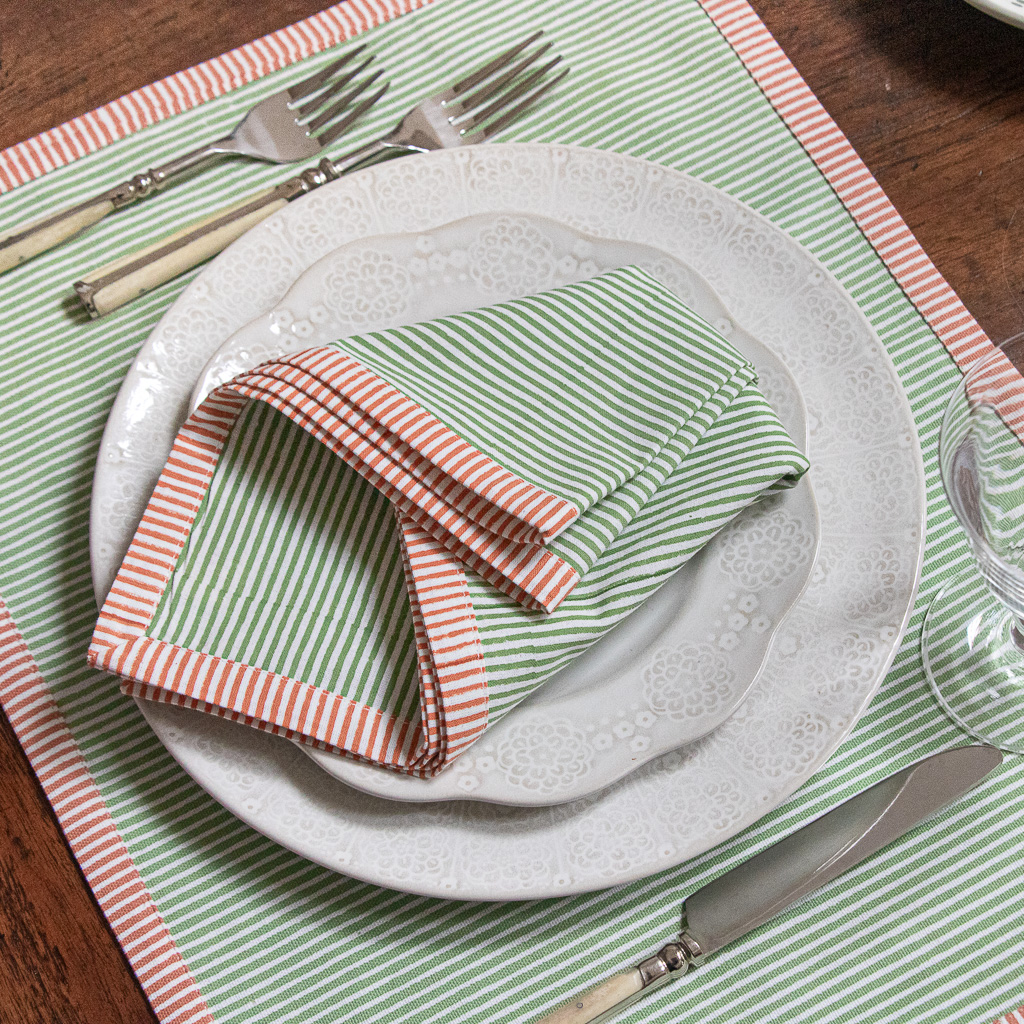 shenouk, placemats, table mats, block print, block print table linen, block print placemats, striped placemats, striped table linen, luxury table linen, block print tablecloths, indian textiles, indian block print, online shopping block print, online shopping table linen, online shopping placemats, block print uk