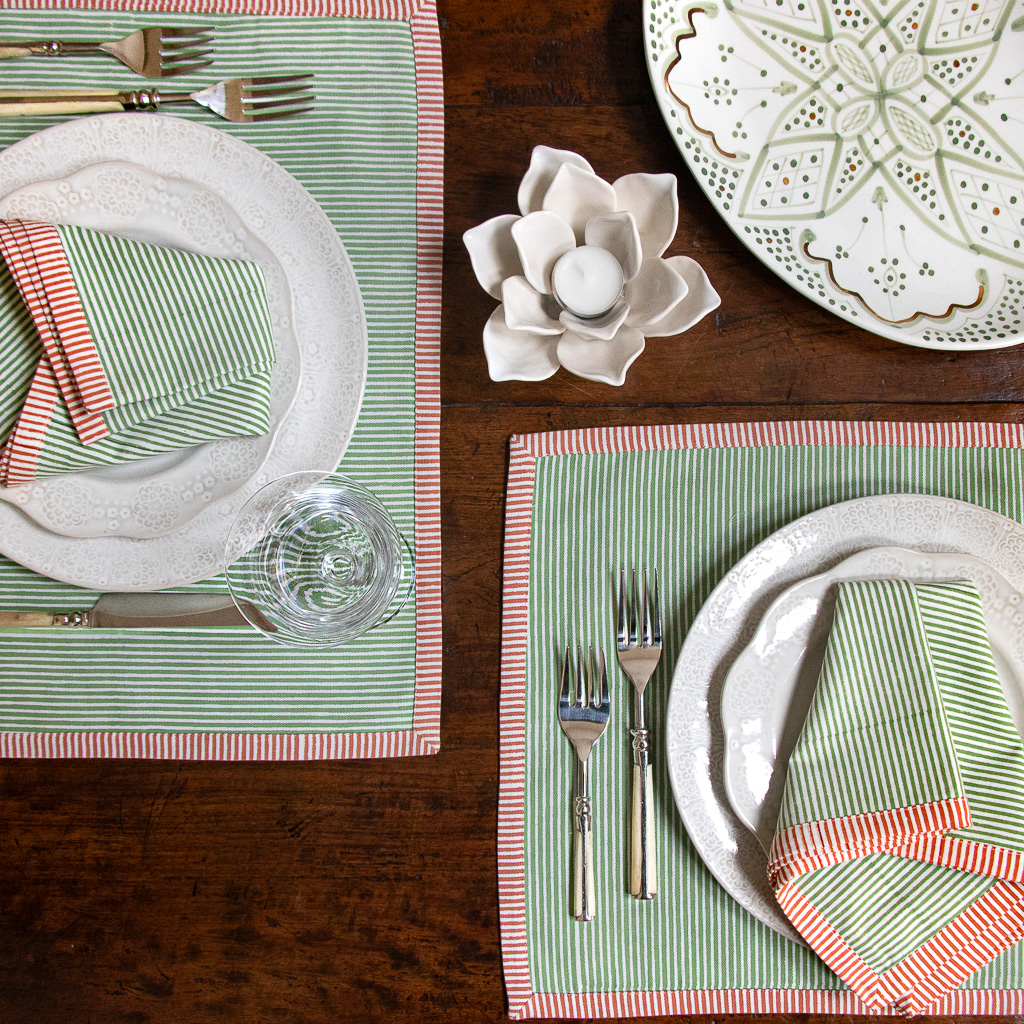 shenouk, placemats, table mats, block print, block print table linen, block print placemats, striped placemats, striped table linen, luxury table linen, block print tablecloths, indian textiles, indian block print, online shopping block print, online shopping table linen, online shopping placemats, block print uk