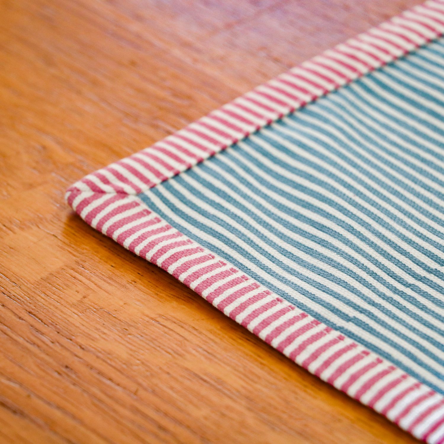 Eloise mini-runner in Swedish Blue block print, shenouk, block print tablemats, tablemats, placemats, block print place mats, block print placemats, shenouk, indian block print, block print table linen, English block print, online shopping block print, uk block print, striped table linen