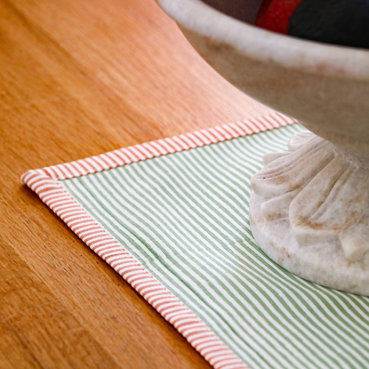 Eloise mini-runner in Willow block print, shenouk, block print tablemats, tablemats, placemats, block print place mats, block print placemats, shenouk, indian block print, block print table linen, English block print, online shopping block print, uk block print, striped table linen, table runners, block print table runners, block print table linen, striped table linen