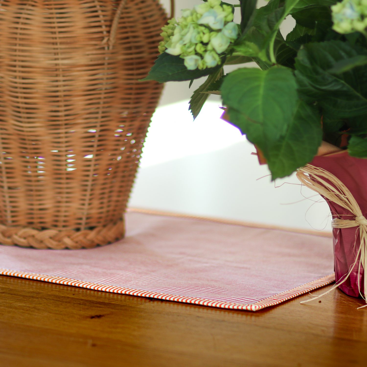 Eloise mini-runner in Dusty Rose block print, shenouk, block print tablemats, tablemats, placemats, block print place mats, block print placemats, shenouk, indian block print, block print table linen, English block print, online shopping block print, uk block print, striped table linen