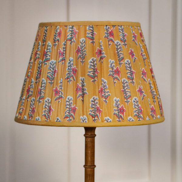 lampshades, block print lampshades, block print lighting, block print home fabric, yellow lampshades, handmade lampshades, English block print, Indian bock print, block print home accessories, block print homewares, shenouk, luxury lampshades, bespoke lampshades, blue lampshades, pink lampshades, English country style, English interiors, online shopping lampshades, English lampshades, gathered lampshades, fabric lampshades