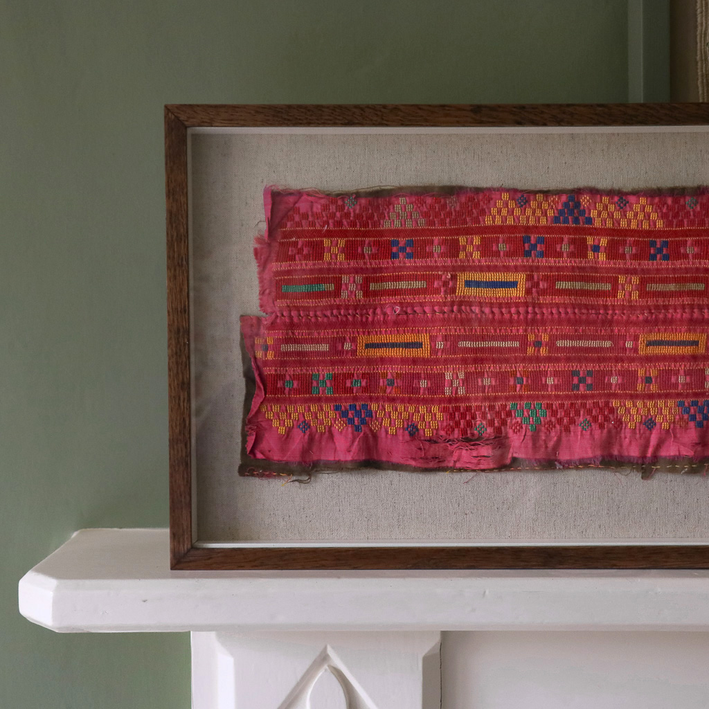 Longmeadow Vintage Framed Textile. Indian block print fabric. Block print fabric. Vintage indian textiles.