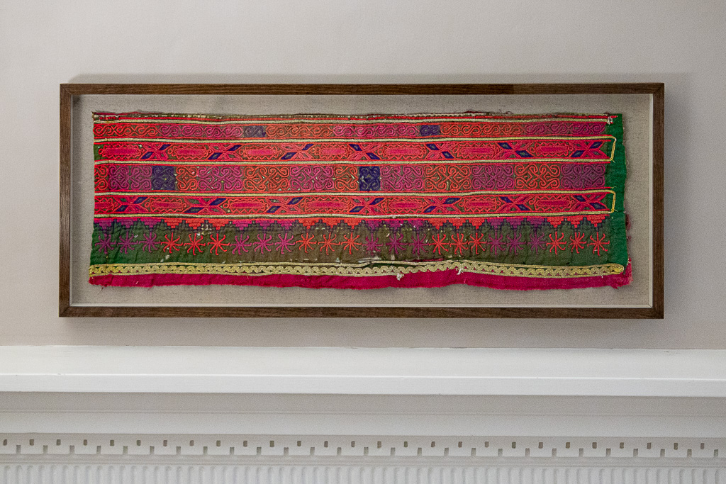 framed textiles, framed fabric, shenouk, indian textiles, indian embroidery, wall art, textiles as art, country house art, unique art, unique art for the home, framed fabric fragments, vintage embroidery, vintage fabric, vintage framed fabric, fabric art, indian sleeve cuffs, indian embroideries, framed embroidered panel