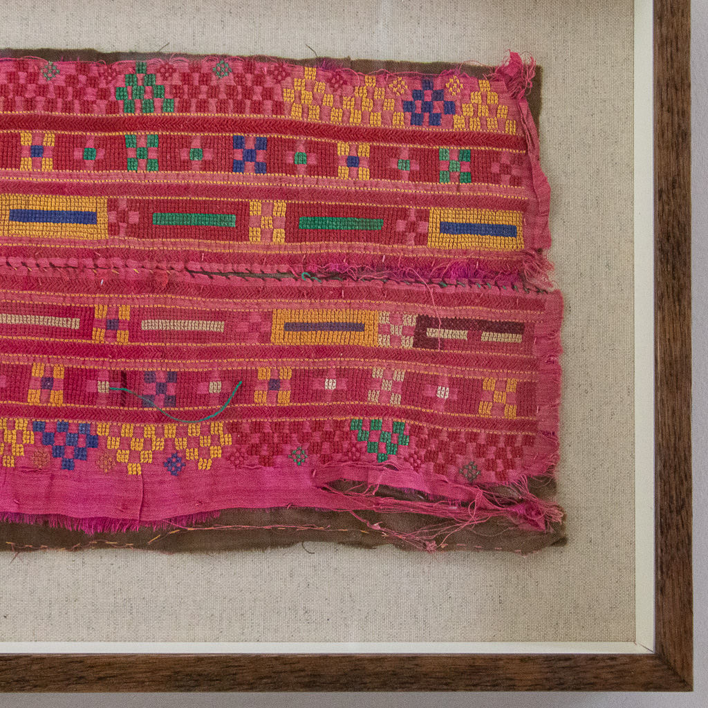 framed textiles, framed fabric, shenouk, indian textiles, indian embroidery, wall art, textiles as art, country house art, unique art, unique art for the home, framed fabric fragments, vintage embroidery, vintage fabric, vintage framed fabric, fabric art, indian sleeve cuffs, indian embroideries, framed embroidered panel