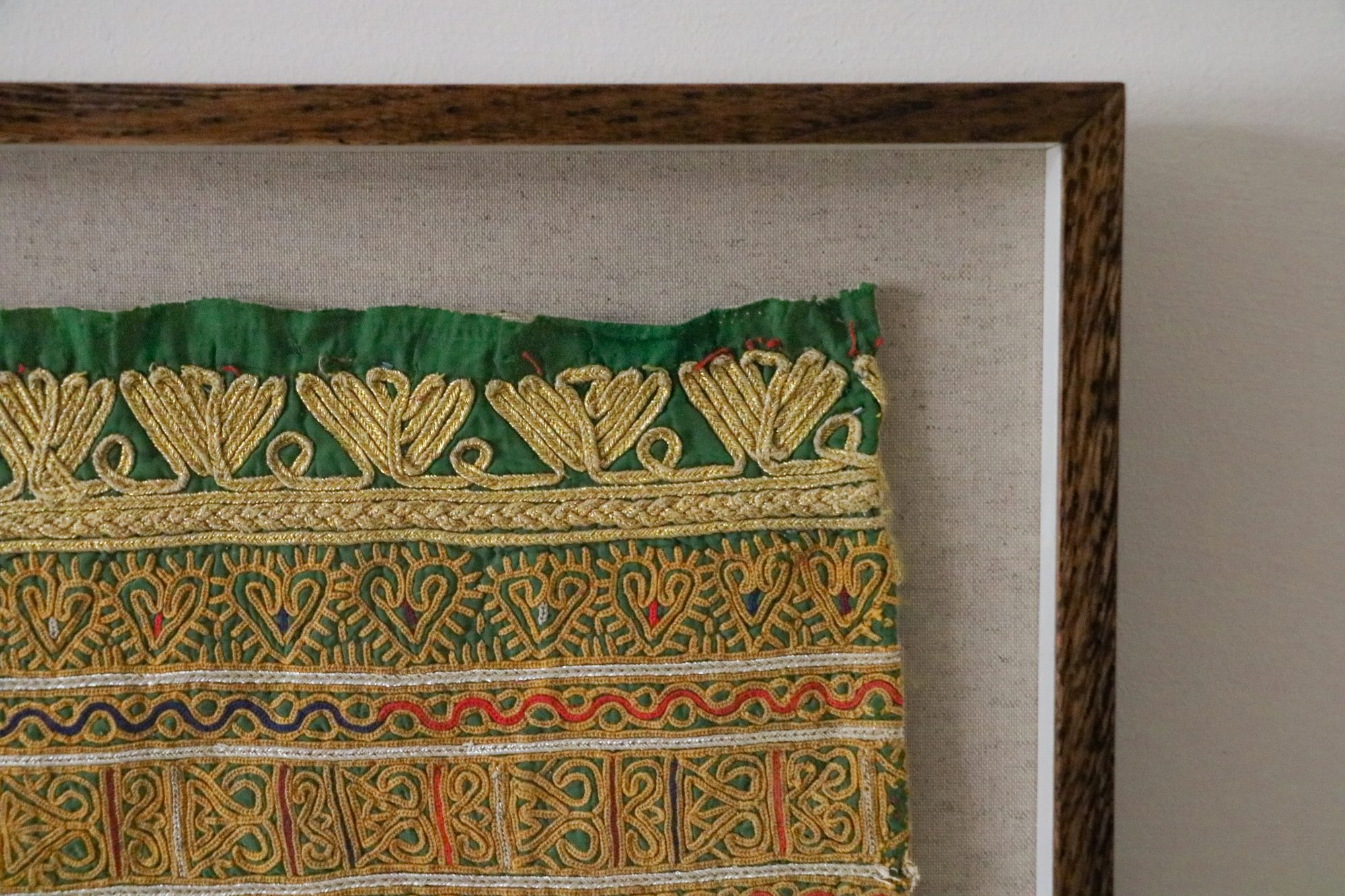 framed textiles, framed fabric, shenouk, indian textiles, indian embroidery, wall art, textiles as art, country house art, unique art, unique art for the home, framed fabric fragments, vintage embroidery, vintage fabric, vintage framed fabric, fabric art
