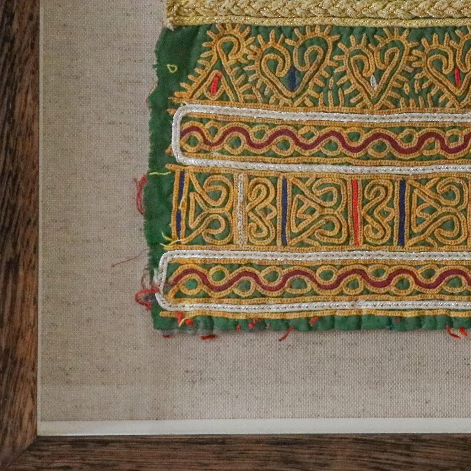 framed textiles, framed fabric, shenouk, indian textiles, indian embroidery, wall art, textiles as art, country house art, unique art, unique art for the home, framed fabric fragments, vintage embroidery, vintage fabric, vintage framed fabric, fabric art