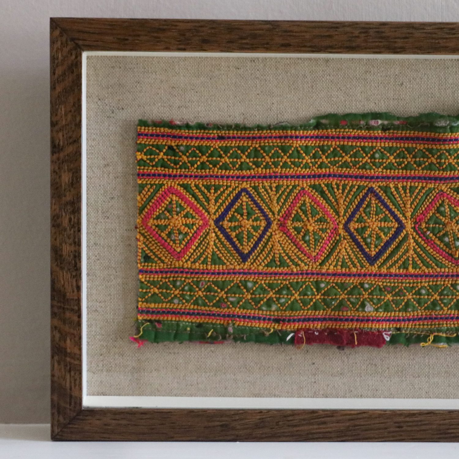 framed textiles, framed fabric, shenouk, indian textiles, indian embroidery, wall art, textiles as art, country house art, unique art, unique art for the home, framed fabric fragments, vintage embroidery, vintage fabric, vintage framed fabric, fabric art
