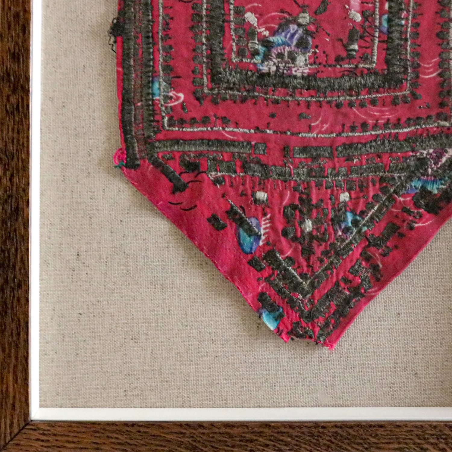 framed textiles, framed fabric, shenouk, indian textiles, indian embroidery, wall art, textiles as art, country house art, unique art, unique art for the home, framed fabric fragments, vintage embroidery, vintage fabric, vintage framed fabric, fabric art, indian sleeve cuffs, indian embroideries, framed embroidered panel