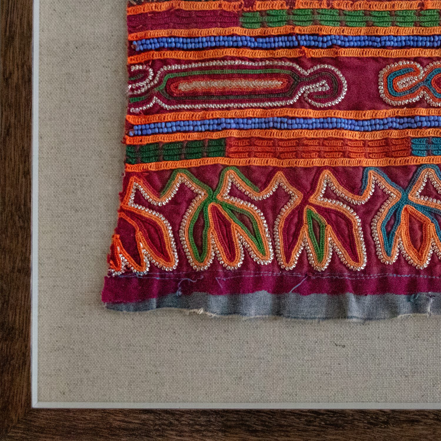 framed textiles, framed fabric, shenouk, indian textiles, indian embroidery, wall art, textiles as art, country house art, unique art, unique art for the home, framed fabric fragments, vintage embroidery, vintage fabric, vintage framed fabric, fabric art, indian sleeve cuffs, indian embroideries, framed embroidered panel