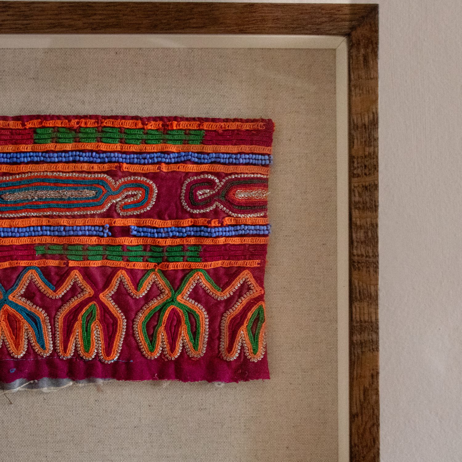 framed textiles, framed fabric, shenouk, indian textiles, indian embroidery, wall art, textiles as art, country house art, unique art, unique art for the home, framed fabric fragments, vintage embroidery, vintage fabric, vintage framed fabric, fabric art, indian sleeve cuffs, indian embroideries, framed embroidered panel