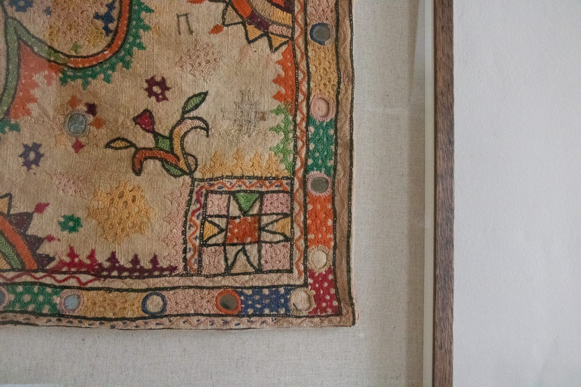 framed textiles, framed fabric, shenouk, indian textiles, indian embroidery, wall art, textiles as art, country house art, unique art, unique art for the home, framed fabric fragments, vintage embroidery, vintage fabric, vintage framed fabric, fabric art, indian sleeve cuffs, indian embroideries, framed embroidered panel