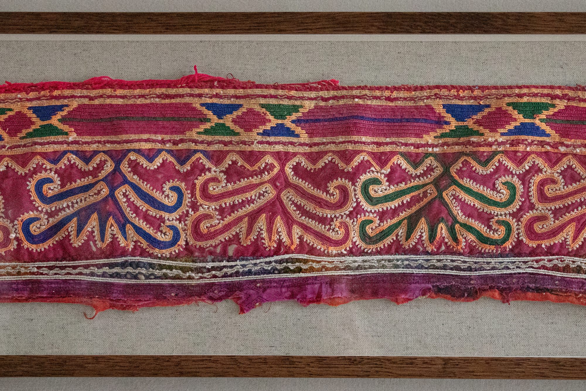 framed textiles, framed fabric, shenouk, indian textiles, indian embroidery, wall art, textiles as art, country house art, unique art, unique art for the home, framed fabric fragments, vintage embroidery, vintage fabric, vintage framed fabric, fabric art, indian sleeve cuffs, indian embroideries, framed embroidered panel