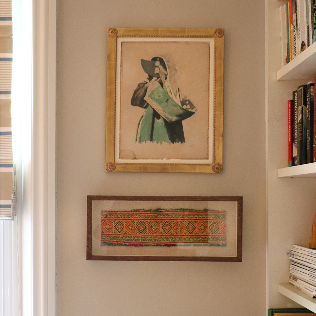 Conant Vintage Framed Textile. Indian block print fabric. Block print fabric. Vintage indian textiles.