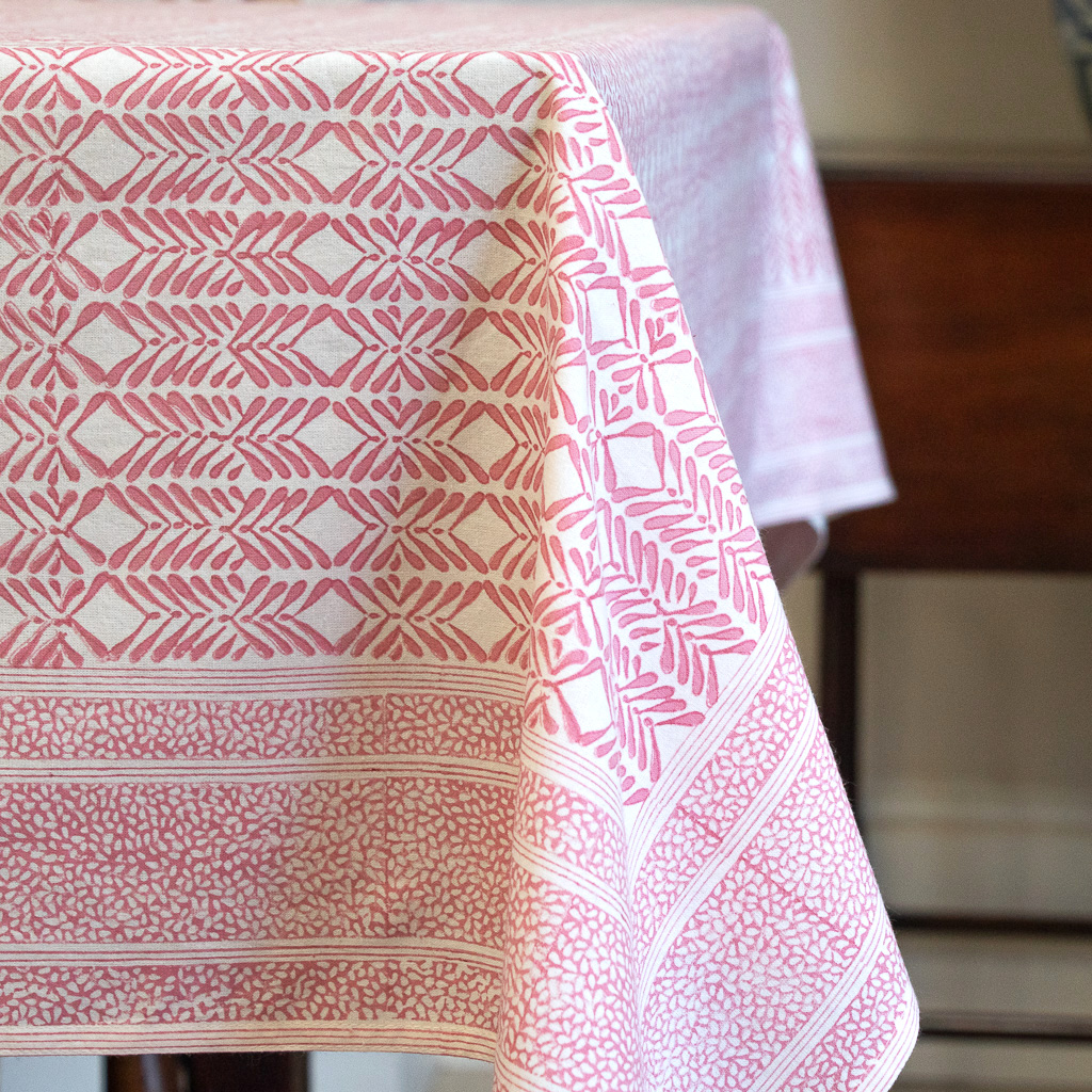 shenouk, luxury table linen, table linen, tablecloths, block print tablecloths, indian block print, English block print, online shopping block print, online block print, pink tablecloths, napkins, block print napkins, pink napkins, English table linen, British table linen, online table linen, online tablecloths, pink block print, indian block print