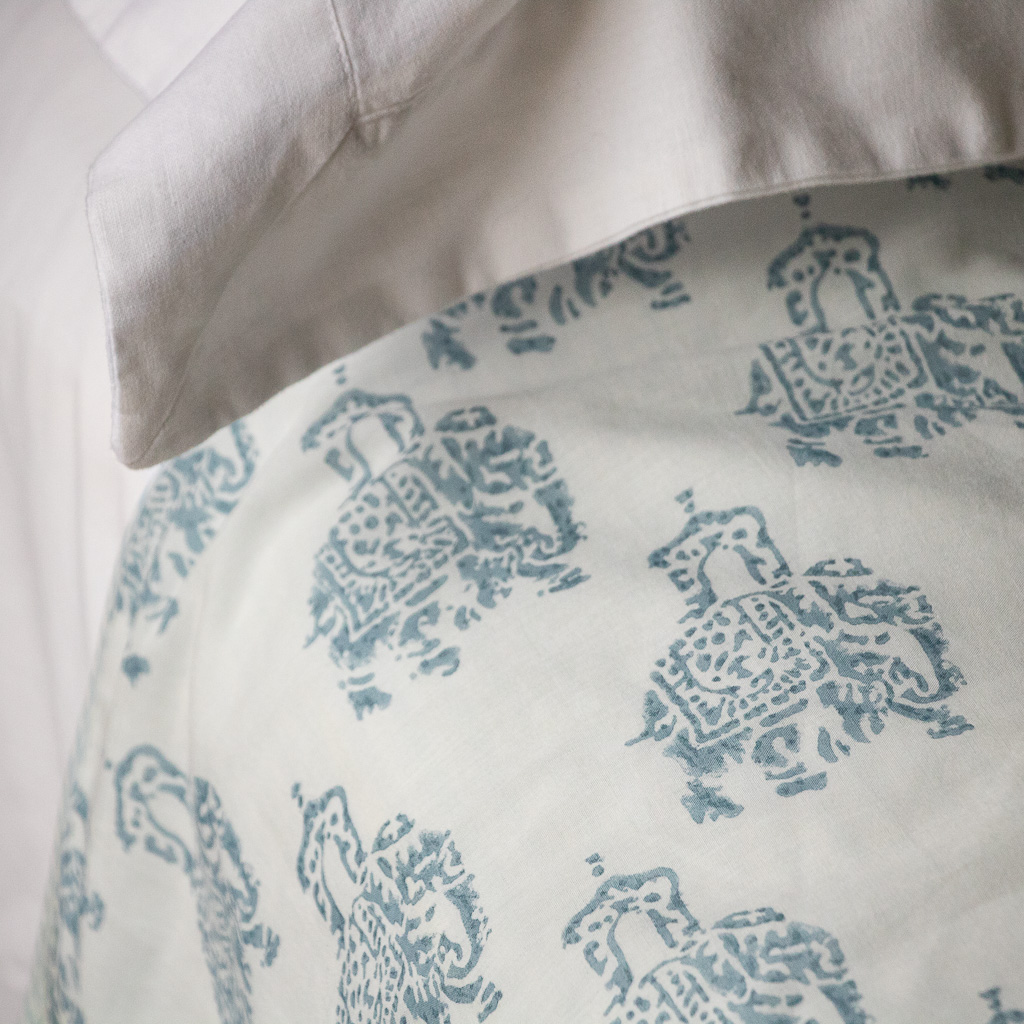 Rania Dohar in Denim Dohars, sheets, bed sheets, sheeting, indian bedding, shenouk, luxury sheets, luxury bedding, block print sheets, block print bedding, online dohars, online shopping dohars, dohars uk, shopping dohars, indian sheets, soft sheets, softest sheets, English block print, bedroom sheets, luxury home fabrics, English home fabrics, English fabrics, block print fabrics