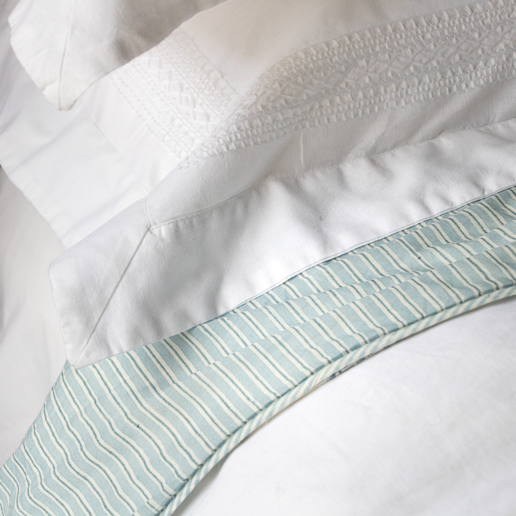 Rania Dohar in Denim Dohars, sheets, bed sheets, sheeting, indian bedding, shenouk, luxury sheets, luxury bedding, block print sheets, block print bedding, online dohars, online shopping dohars, dohars uk, shopping dohars, indian sheets, soft sheets, softest sheets, English block print, bedroom sheets, luxury home fabrics, English home fabrics, English fabrics, block print fabrics