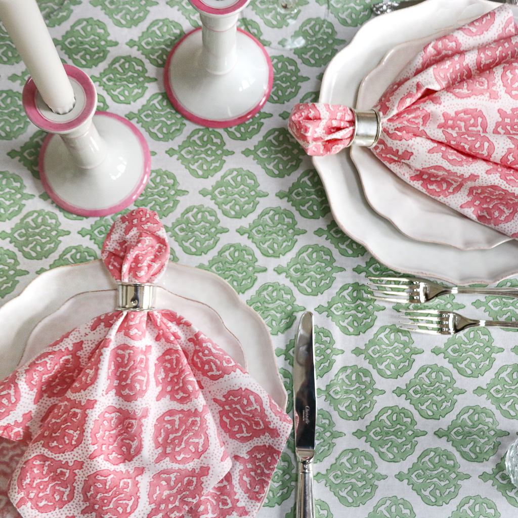 Anastasia Napkins in Dusty Rose & Anastasia Tablecloth in Spring Green