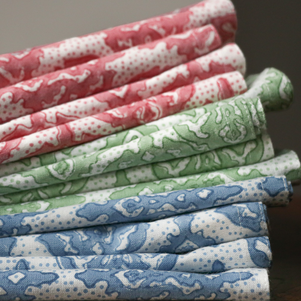 Anastasia Napkins in Dusty Rose, Swedish Blue & Spring Green