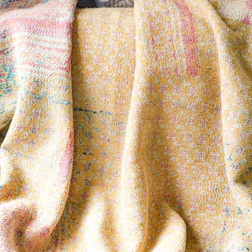 Flora Kantha. Indian hand block print fabric. Block print fabric, vintage kantha, vintage textiles, indian textiles, Indian kantha, Bengali blankets