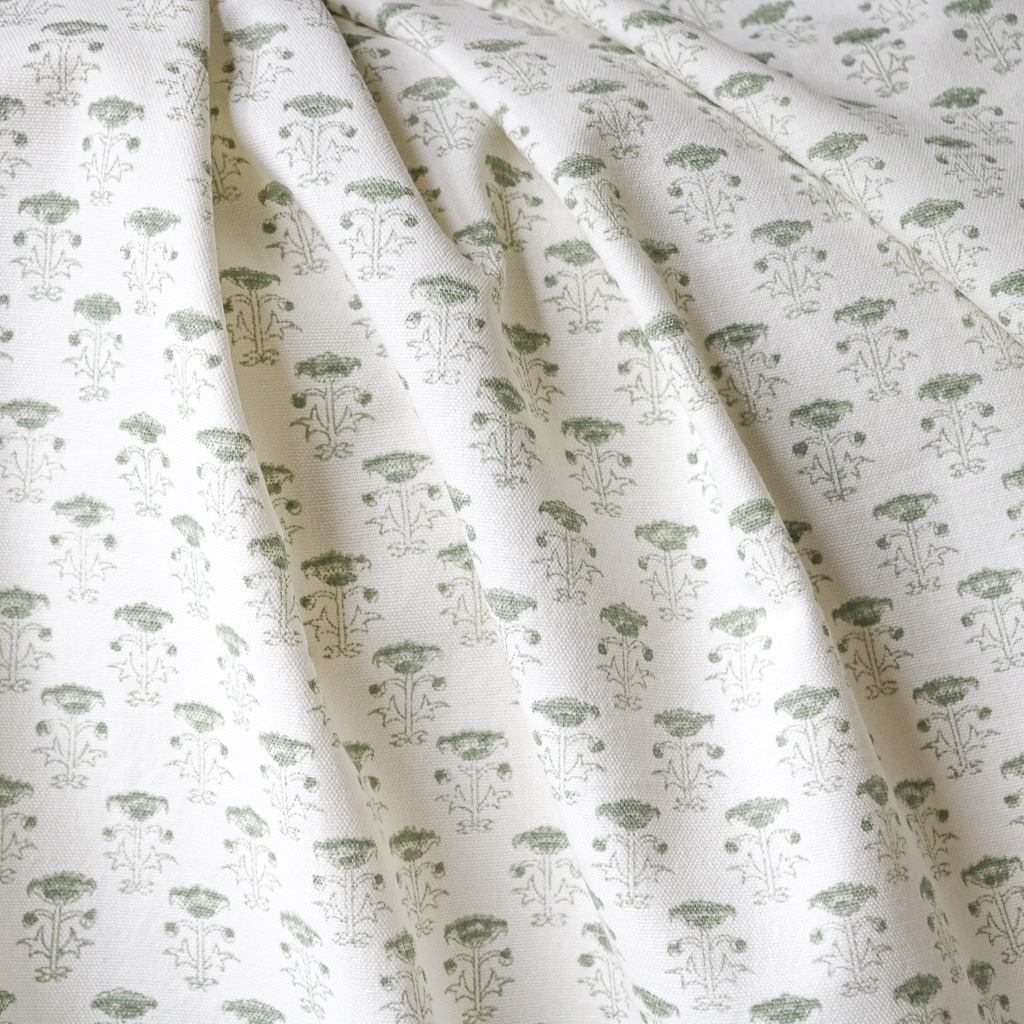 Bitta Fabric in Moss. Indian block print fabric. Block print fabric.