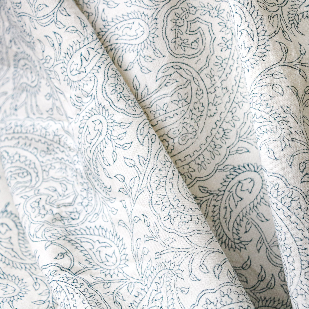 Denim Blue Jal Paisley Fabric. Indian block print fabric. Block print fabric. Denim Blue Jal Paisley Fabric. Indian block print fabric. Block print fabric.