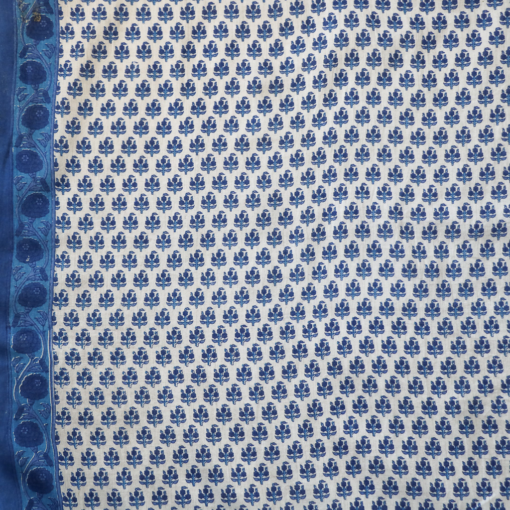 Blue Small Flower Voile. Indian block print fabric. Block print fabric.