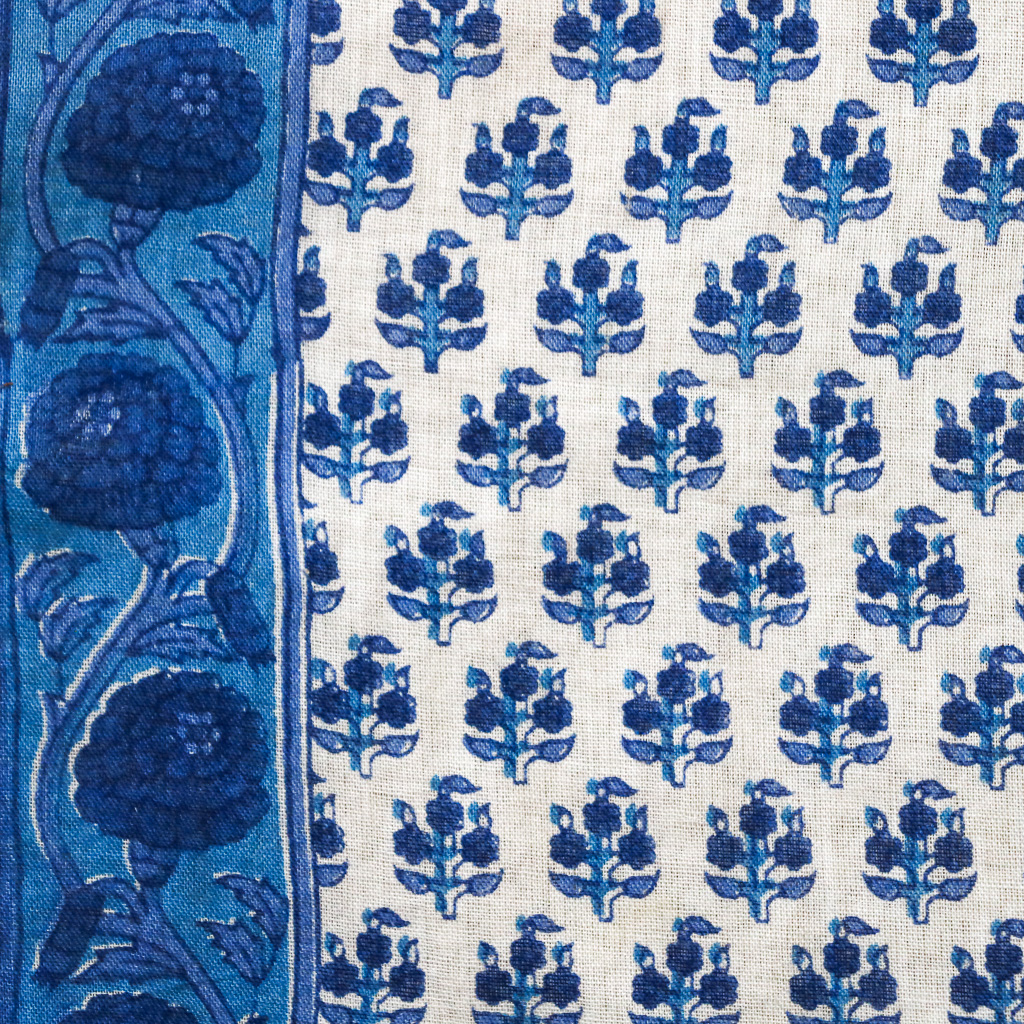 Blue Small Flower Voile. Indian block print fabric. Block print fabric.