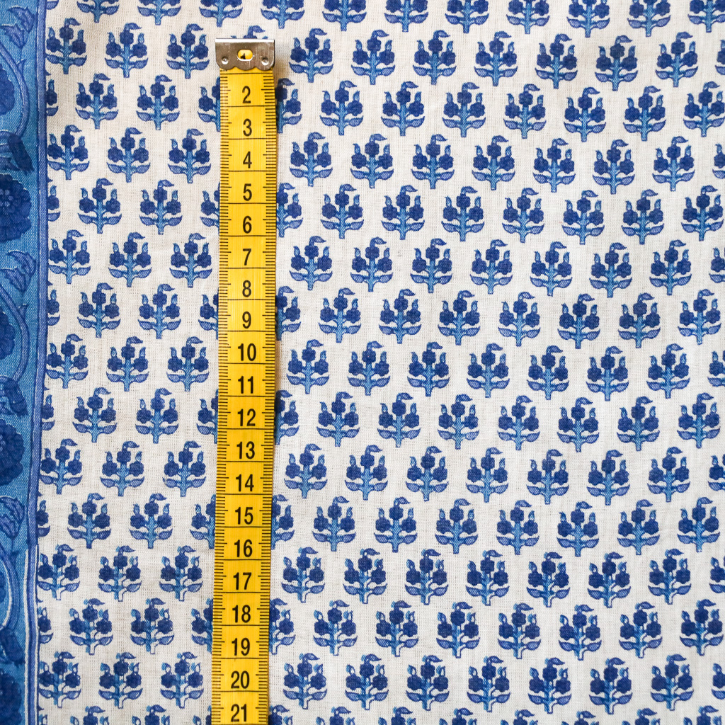 Blue Small Flower Voile. Indian block print fabric. Block print fabric.