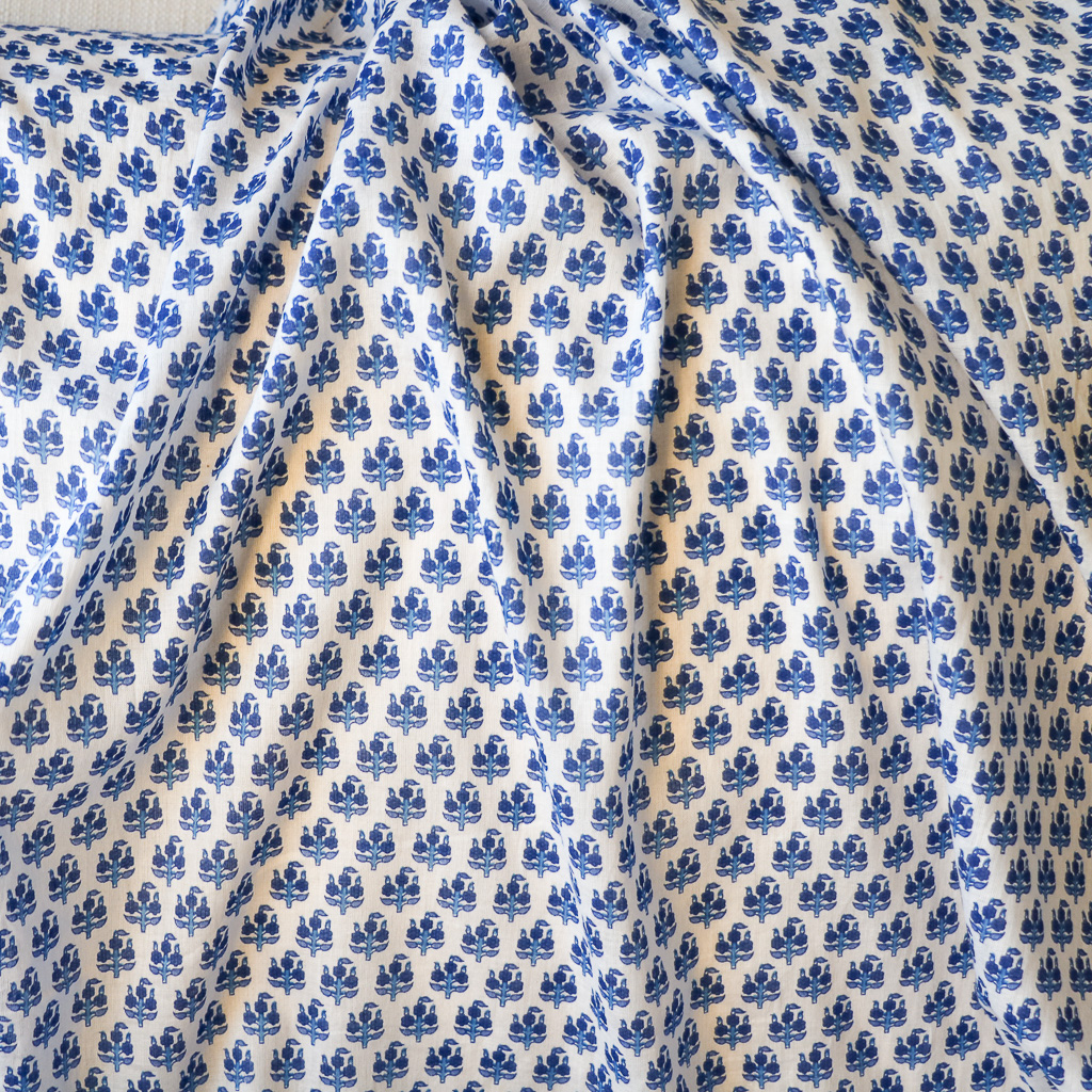 Blue Small Flower Voile. Indian block print fabric. Block print fabric.