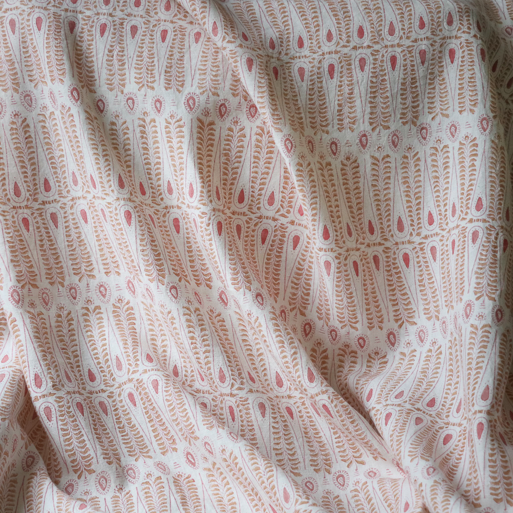 Carolla Fabric in Chestnut & Dusty Rose. Indian block print fabric. Block print fabric.