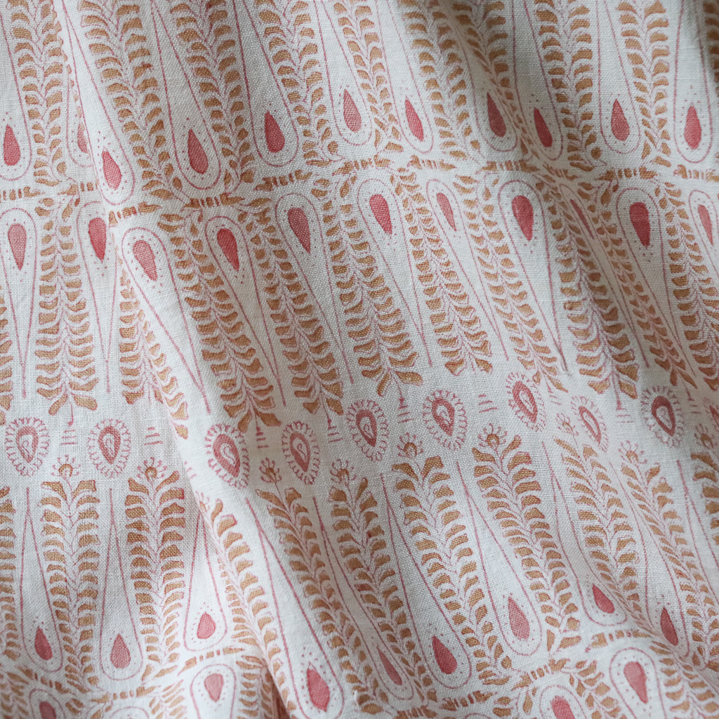 Carolla Fabric in Chestnut & Dusty Rose. Indian block print fabric. Block print fabric.