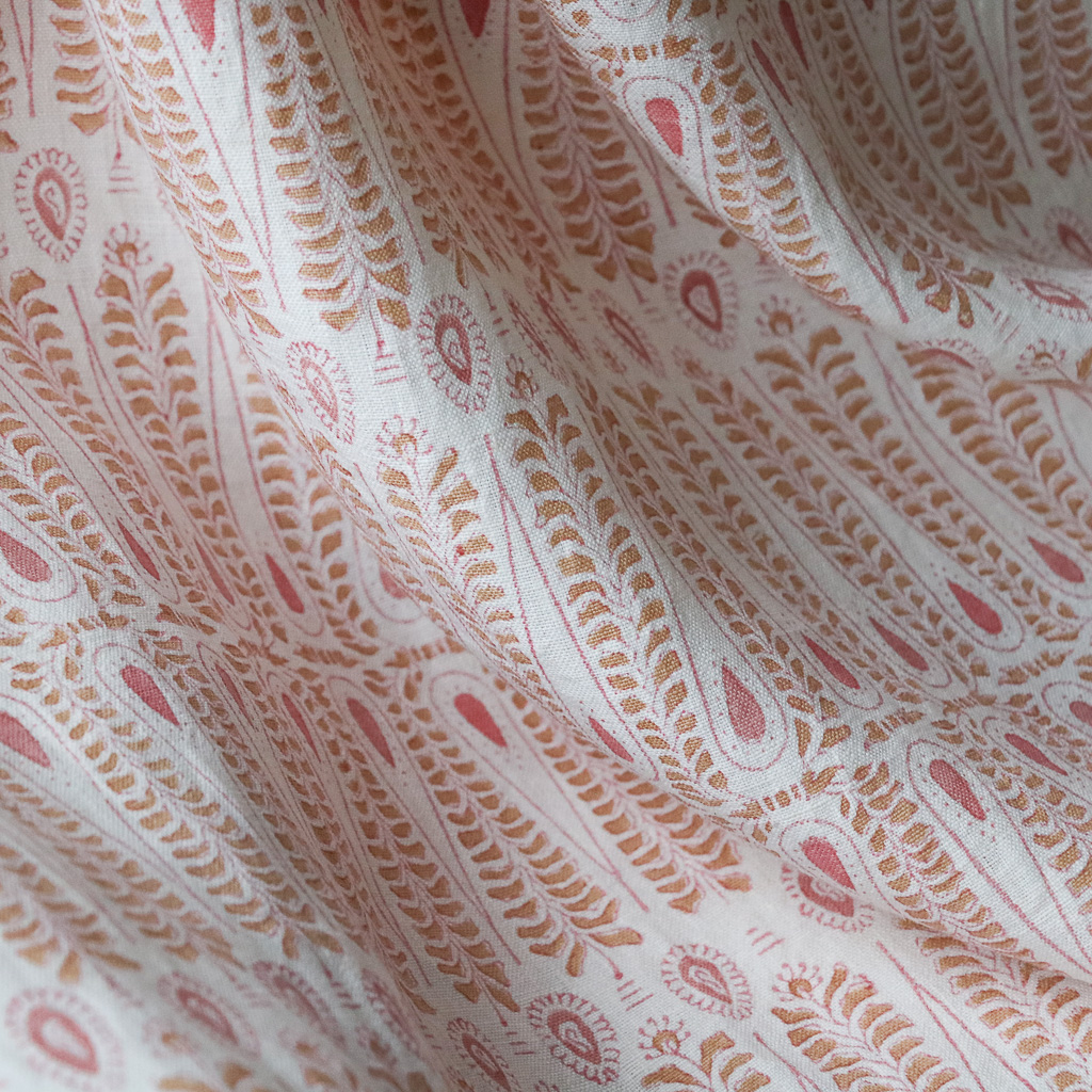 Carolla Fabric in Chestnut & Dusty Rose. Indian block print fabric. Block print fabric.