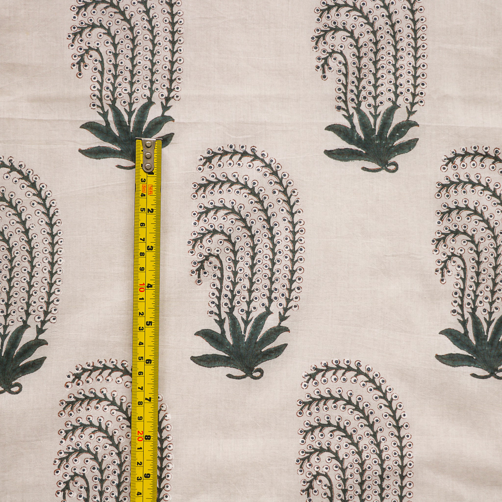 Green Fern Voile Fabric. Indian block print fabric. Block print fabric.
