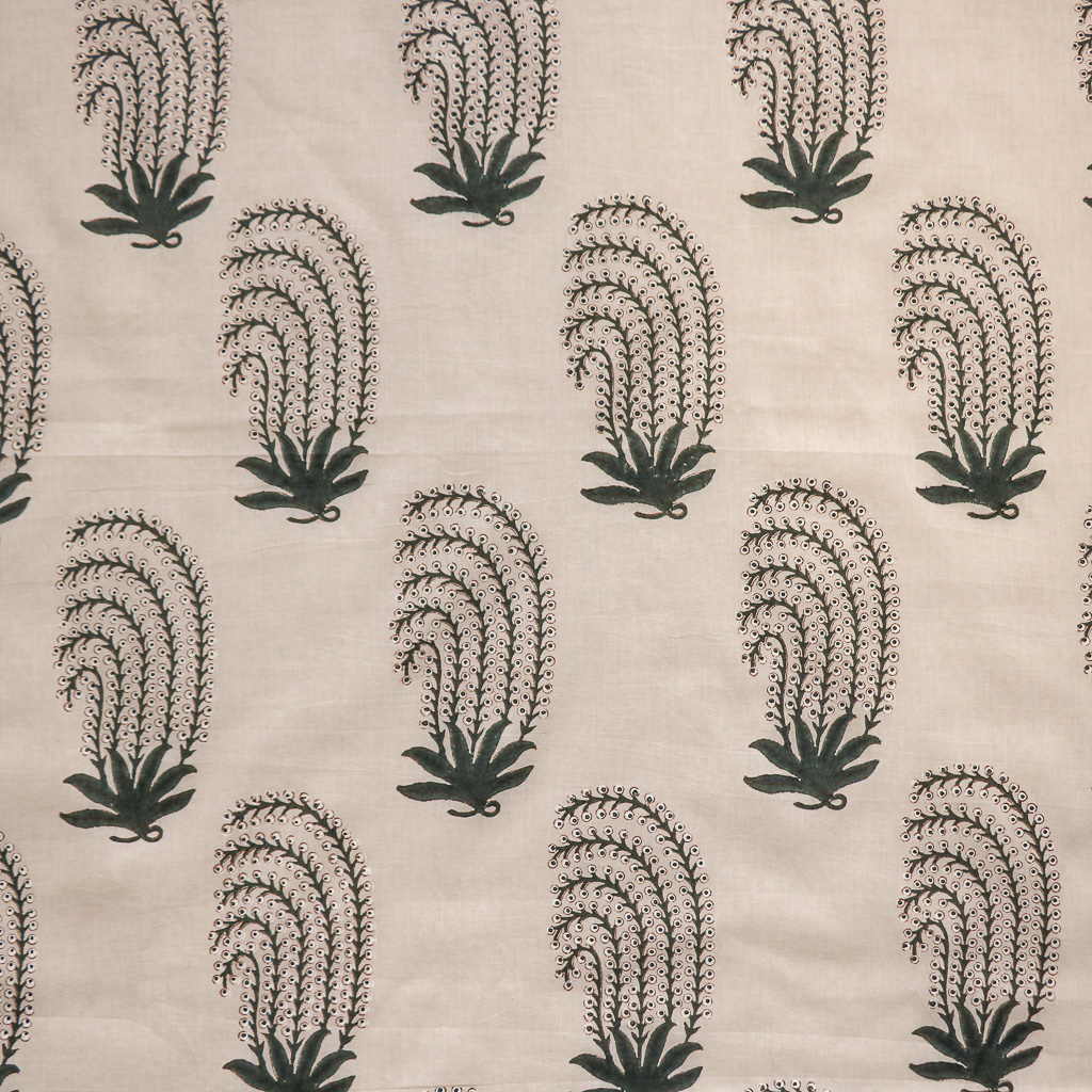 Green Fern Voile Fabric. Indian block print fabric. Block print fabric.