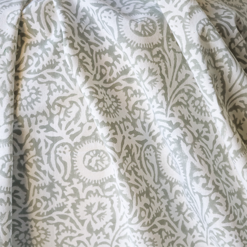 Floral Field in Sage Fabric. Indian block print fabric. Block print fabric.