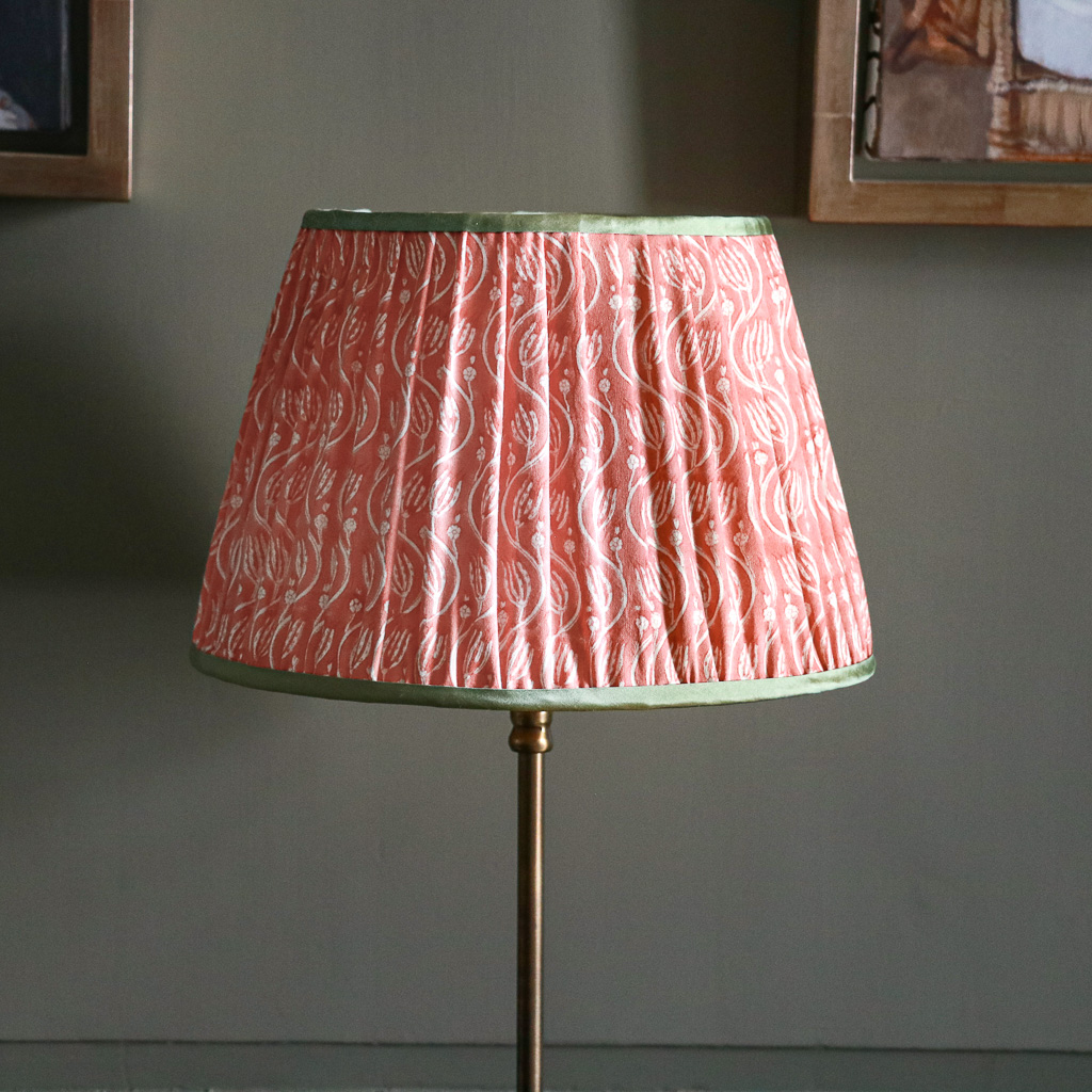 Gita Lampshade in Coral. Indian block print fabric. Indian block print. Block print fabric. Sari lampshades. Block print lampshades