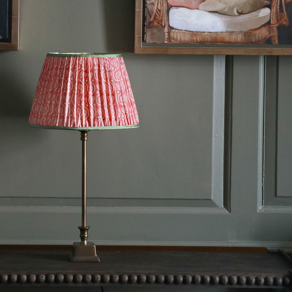 Gita Lampshade in Coral. Indian block print fabric. Indian block print. Block print fabric. Sari lampshades. Block print lampshades