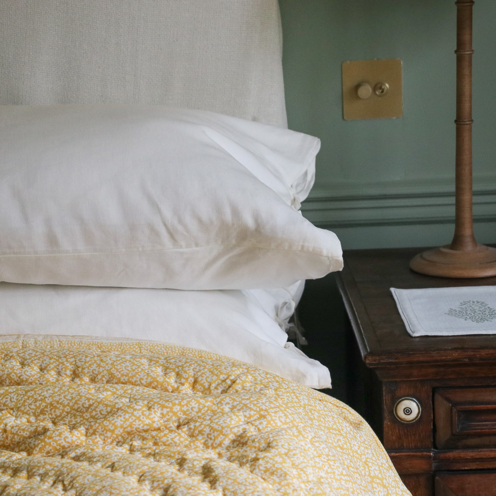 shenouk, block print quilts, indian block print, indian block print textiles, block print bedding, English interiors, luxury bedding, luxury quilts, Hazel Quilt in Daffodil