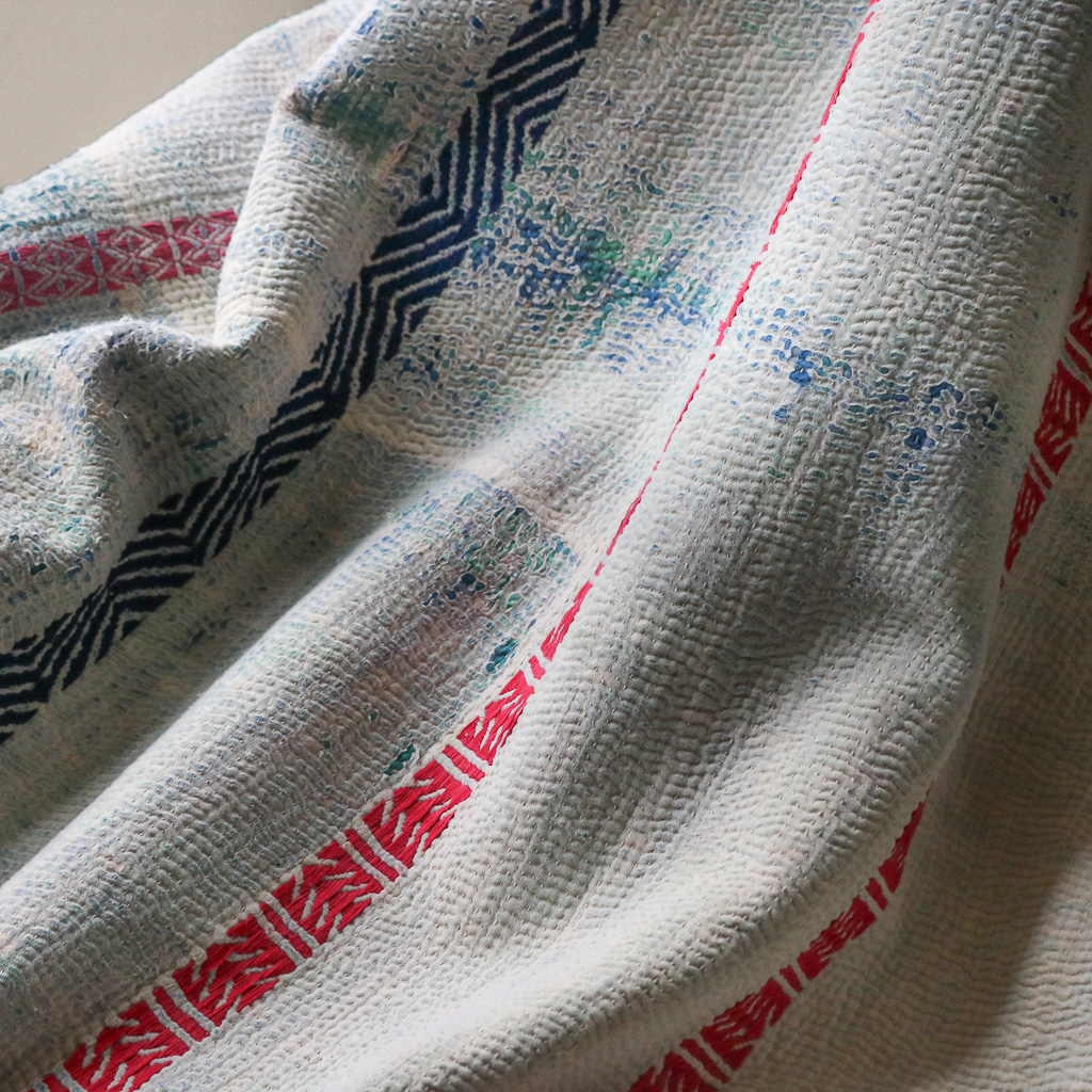 Nettie Kantha. Indian hand block print fabric. Block print fabric. Indian vintage kantha