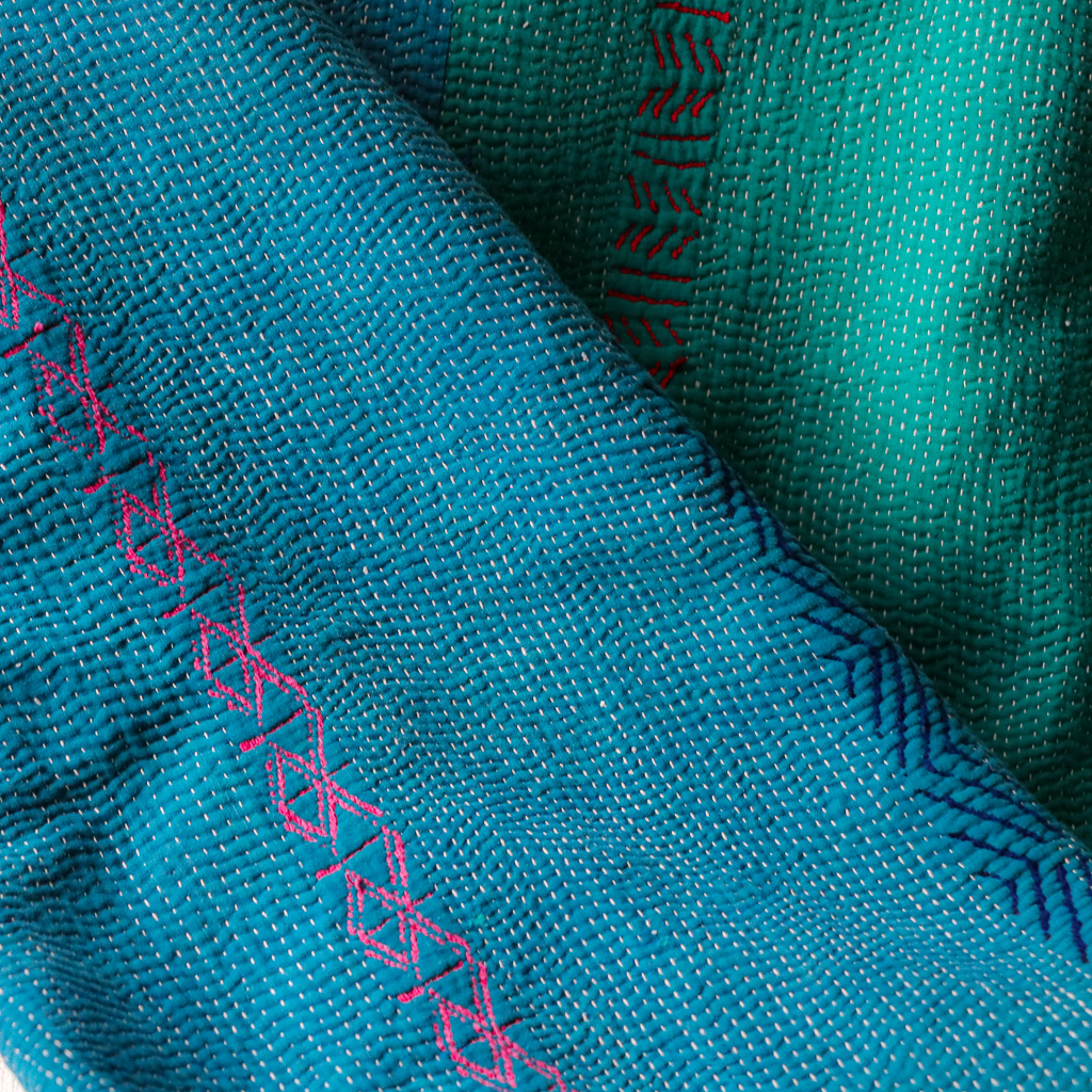 Nettie Kantha. Indian hand block print fabric. Block print fabric. Indian vintage kantha