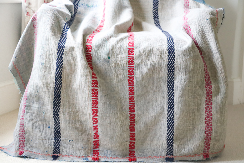 Nettie Kantha. Indian hand block print fabric. Block print fabric. Indian vintage kantha